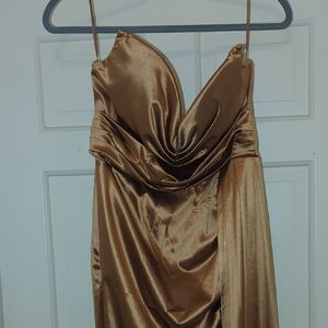 Elegant Gold Satin Dress. Brand New